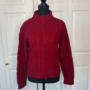Jacob Red Cable Knit Zip Up Sweater in Size Large